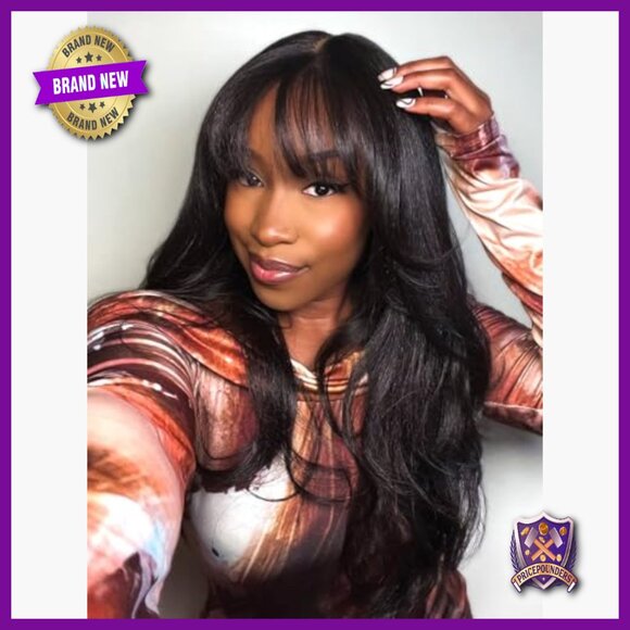 18 Inch Human Hair Wig With Bangs Body Wave 5x5 Lace Closure Glueless